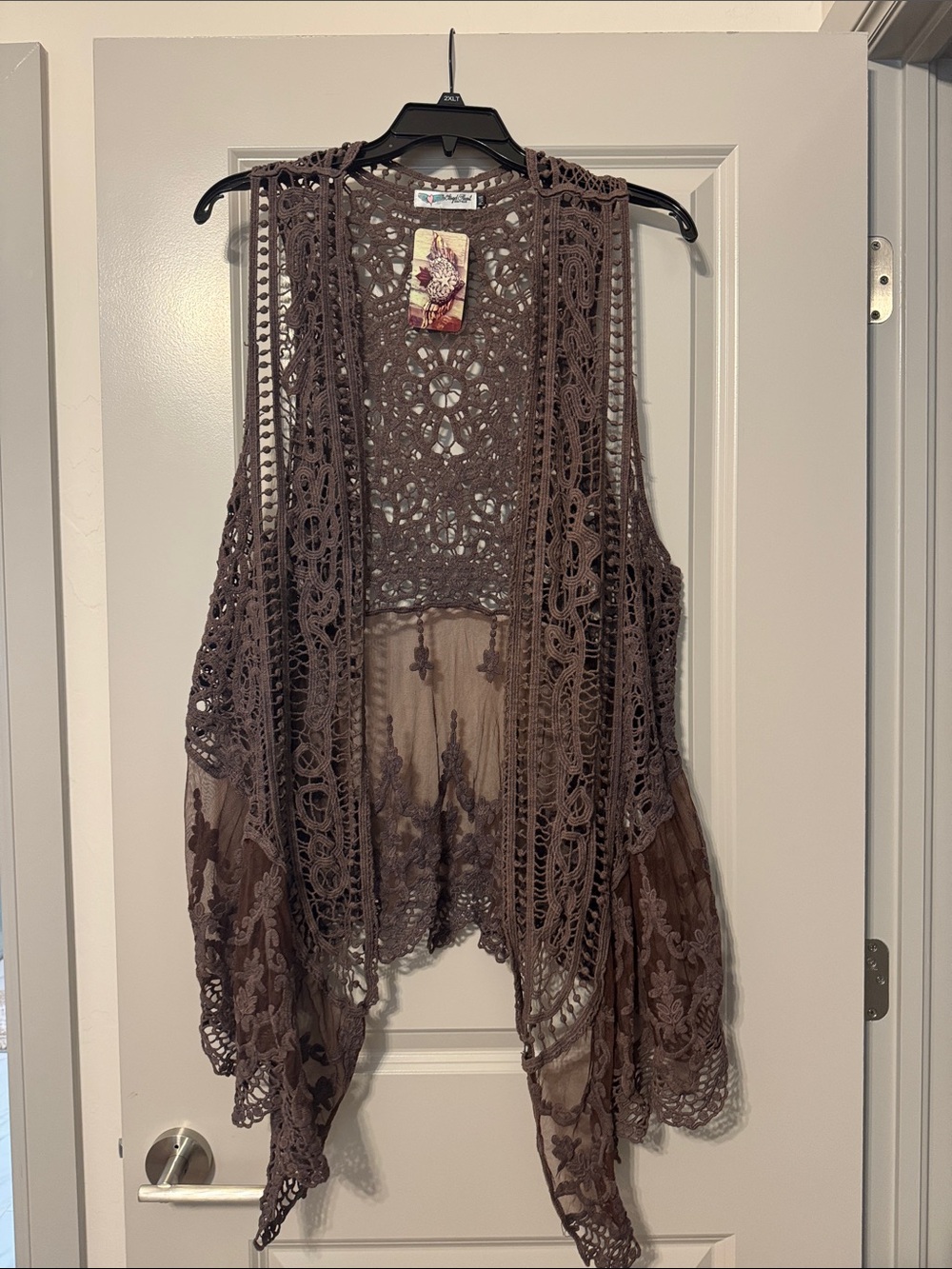 Boho Crochet Lace Openfront Vest - Brown